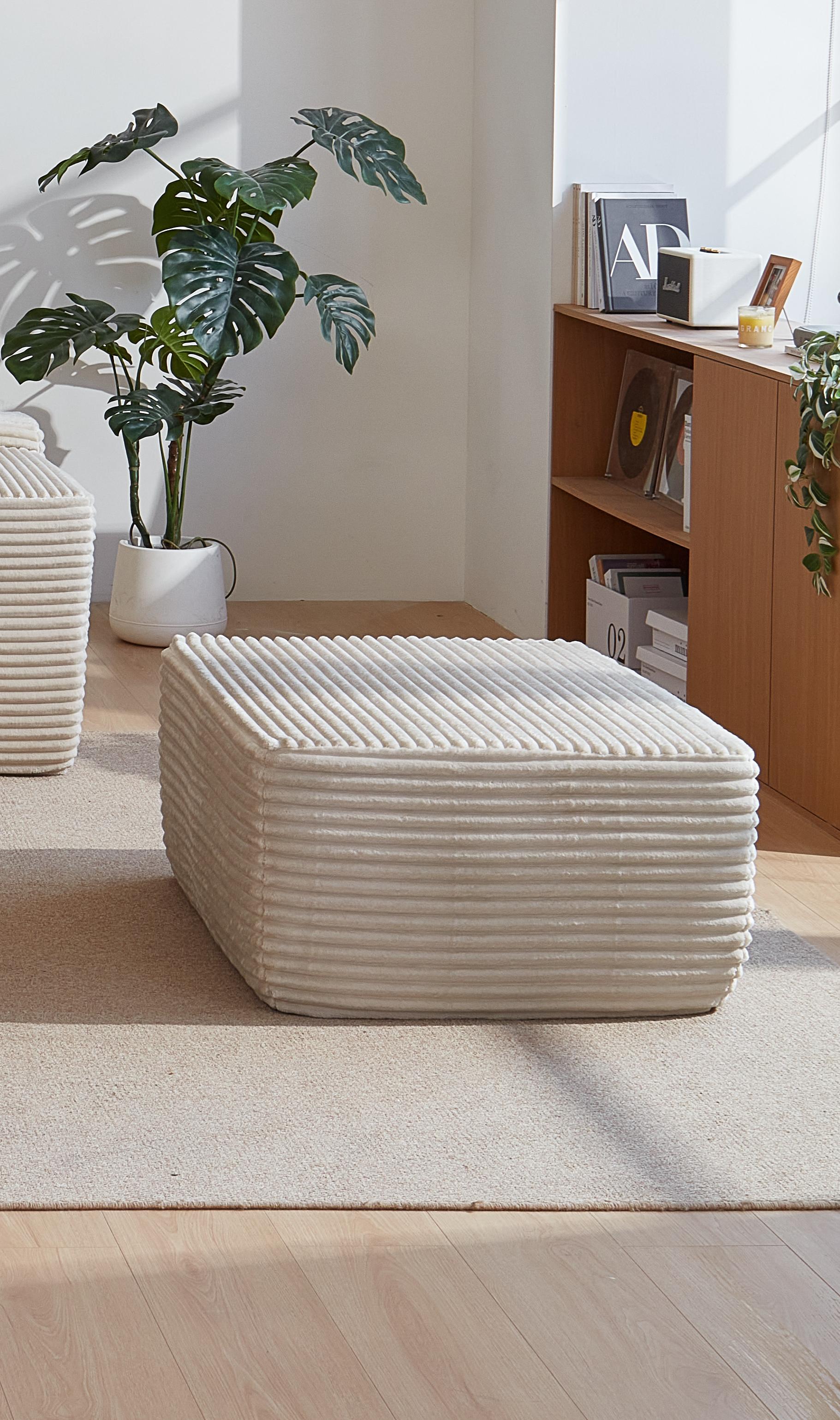 OTTOMAN-PLUSH-BEIGE-It Can Be Used As A Coffee Table, A Footstool, Paired With An L-shaped Sofa, Or For Main Living Room Use._maomaolike.com